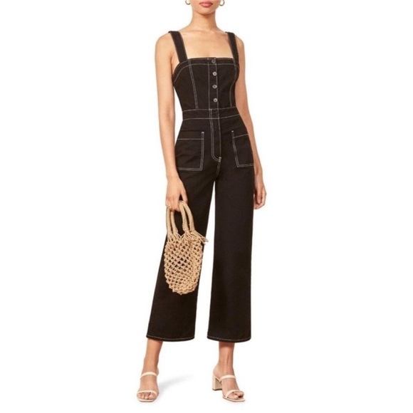 Reformation Pants - Reformation Black Denim Jumpsuit with White Stitching